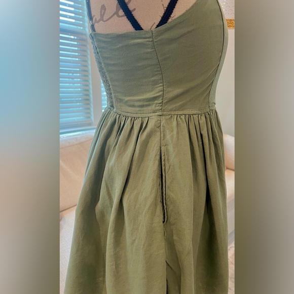 aerie Olive Green/Sage Dress Small Petite Pockets Linen Blend - Picture 3 of 14